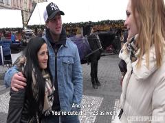 Improvised threesome with a young couple met in the street